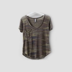 Ladies deep v neck T-shirt, 100% Cotton  S/J -180/GSM Camo print